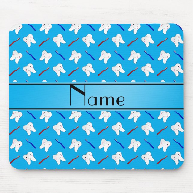 Personalized name blue brushes and tooth pattern mouse pad (Front)