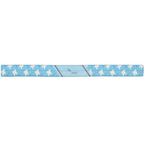Personalized name blue brushes and tooth pattern ribbon hair tie
