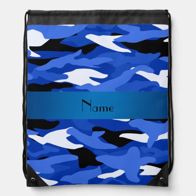 Personalized name blue camouflage drawstring bag (Front)