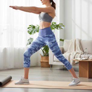 Personalized Name Blue Camouflage Pattern Capri Leggings