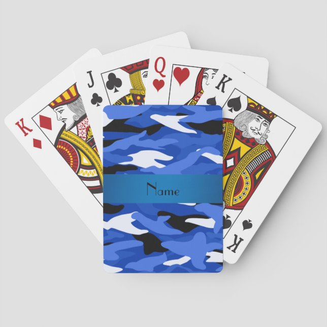 Personalized name blue camouflage poker cards (Back)