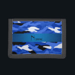 Personalized name blue camouflage trifold wallet<br><div class="desc">Modern and trendy Custom name blue camouflage pattern background and with blue stripe personalized with just add your name gifts or monogram gifts or your initials for a unique gift. Camouflage gift ideas for men and boys and girls. Ideal for birthdays.</div>