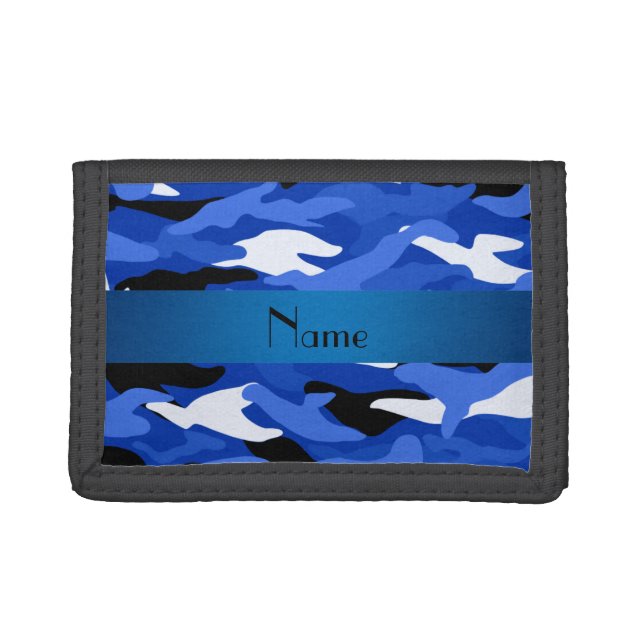 Personalized name blue camouflage trifold wallet (Front)