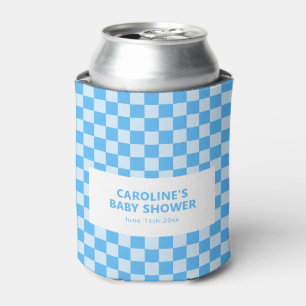 Personalized Name Blue Checkered Retro Baby Shower Can Cooler