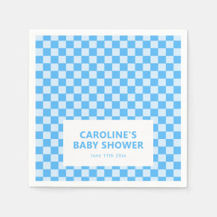 Personalized Name Blue Checkered Retro Baby Shower Napkins