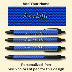Personalized Name, Blue Chevron Zig Zag Pen