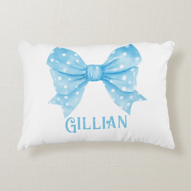 Personalized Name Blue Coquette Bow Accent Pillow (Front)