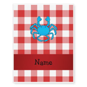 Personalized name blue crab red picnic checkers temporary tattoos