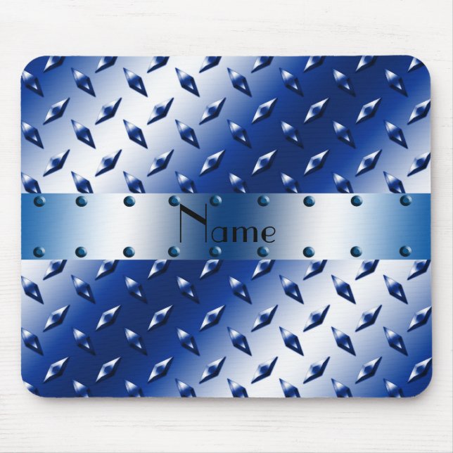 Personalized name blue diamond plate steel mouse pad (Front)
