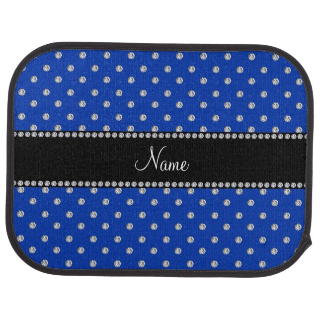Personalized name blue diamonds car floor mat (Rear)