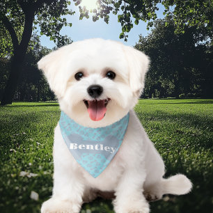 Personalized Name Blue Dog Bones Paws And Hearts Bandana