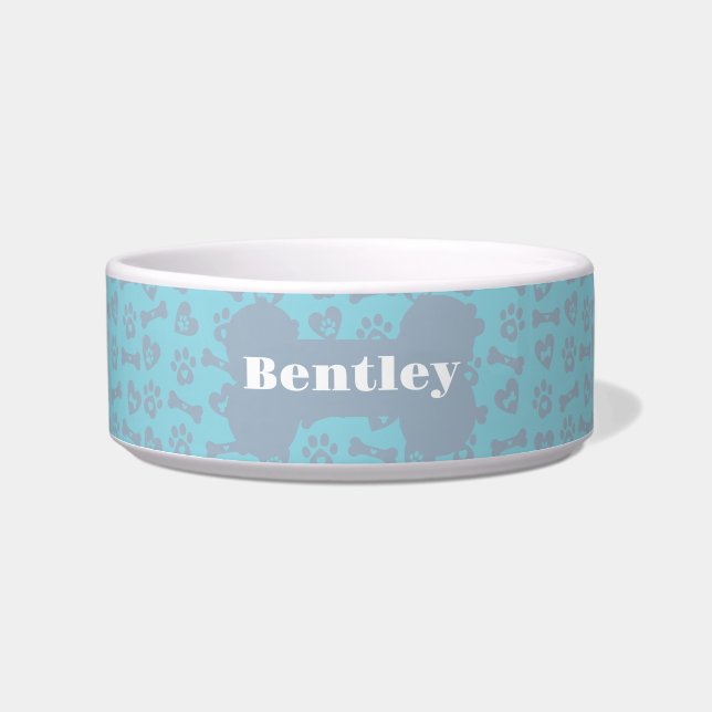 Personalized Name Blue Dog Bones Paws And Hearts  Bowl (Front)
