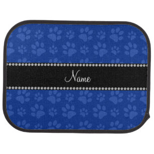 Personalized name blue dog paw print car mat