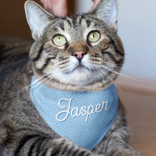 Personalized Name Blue Dot Pattern Cat Pet Bandana Collar