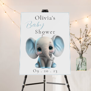 Personalized Name Blue Elephant Baby Shower Foam Board