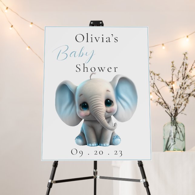 Personalized Name Blue Elephant Baby Shower Foam Board (In Situ (Stand))