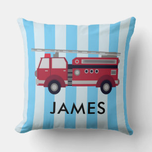 Personalized Name Blue Fire truck Cushion