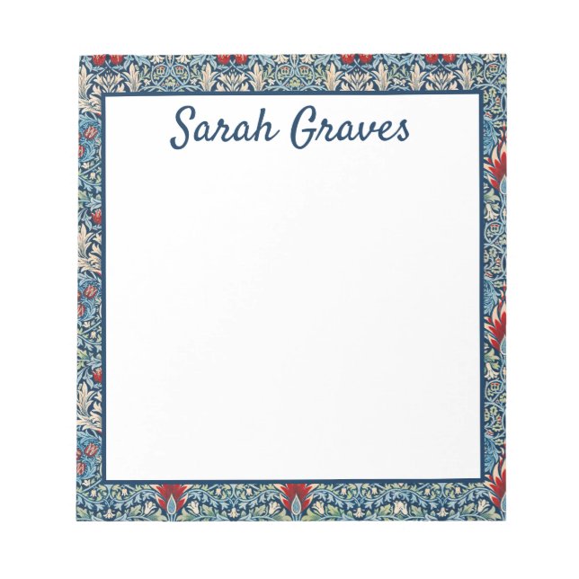 Personalized Name Blue Floral Pattern Notepad (Front)