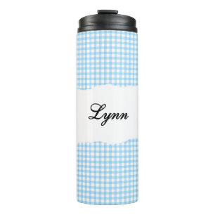 Personalized Name Blue Gingham Pattern Thermal Tumbler