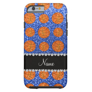 Personalized name blue glitter basketballs tough iPhone 6 case