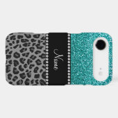 Personalized name blue glitter black leopard Case-Mate iPhone case (Back (Horizontal))