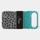 Personalized name blue glitter black leopard Case-Mate iPhone case (Back (Horizontal))