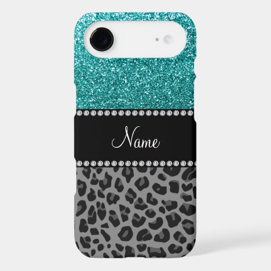 Personalized name blue glitter black leopard Case-Mate iPhone case (Back)