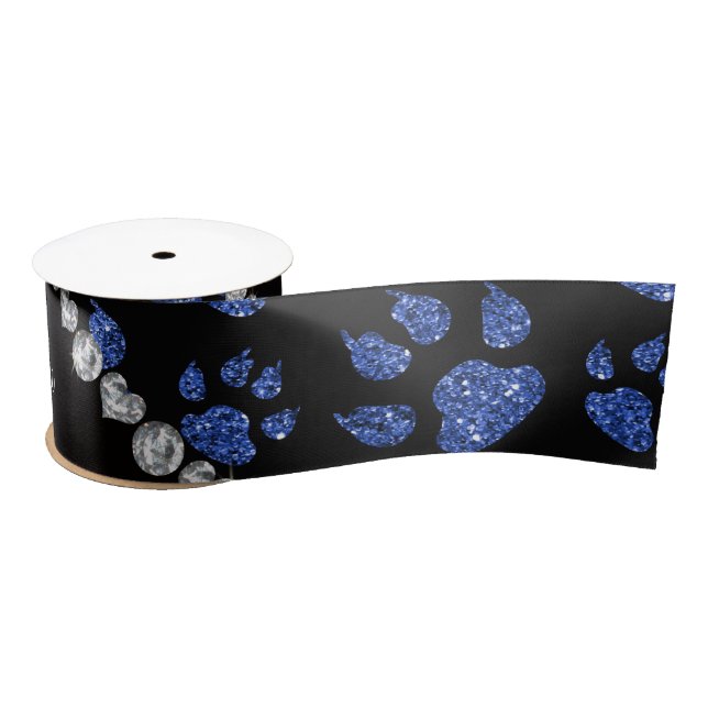 Personalized name blue glitter cat paws satin ribbon (Spool)