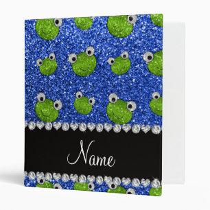 Personalized name blue glitter frogs 3 ring binder