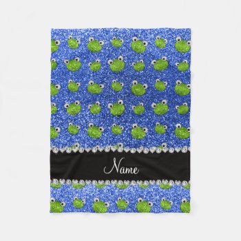 Personalized Name Blue Glitter Frogs Fleece Blanket by Brothergravydesigns at Zazzle
