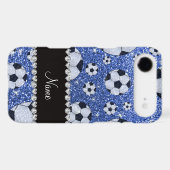 Personalized name blue glitter soccer balls iPod touch 5G cover (Back (Horizontal))