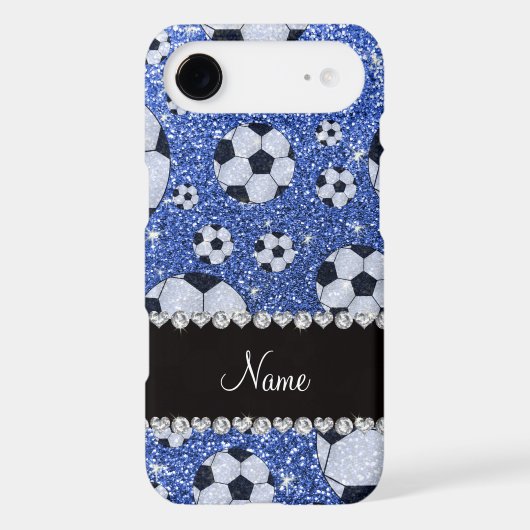 Personalized name blue glitter soccer balls iPod touch 5G cover (Back)