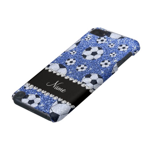 Personalized name blue glitter soccer balls iPod touch 5G cover (Bottom)