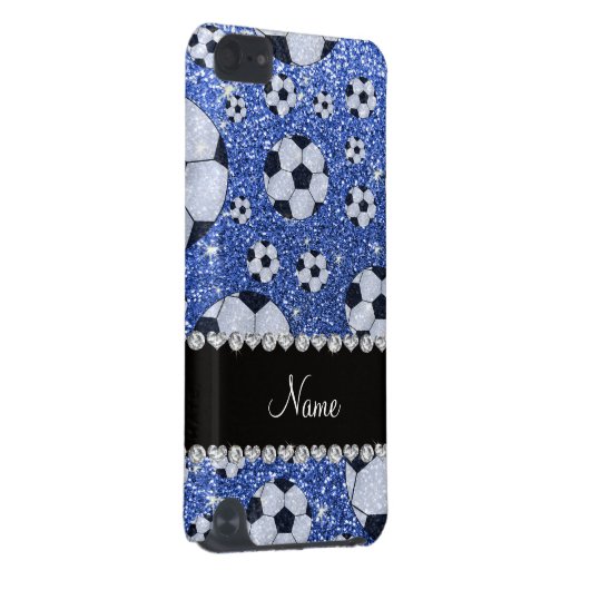 Personalized name blue glitter soccer balls iPod touch 5G cover (Back/Right)