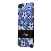 Personalized name blue glitter soccer balls iPod touch 5G cover (Back Left)