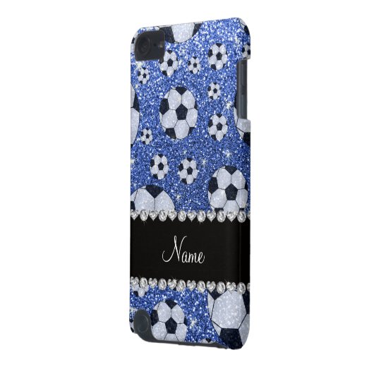 Personalized name blue glitter soccer balls iPod touch 5G cover (Back Left)