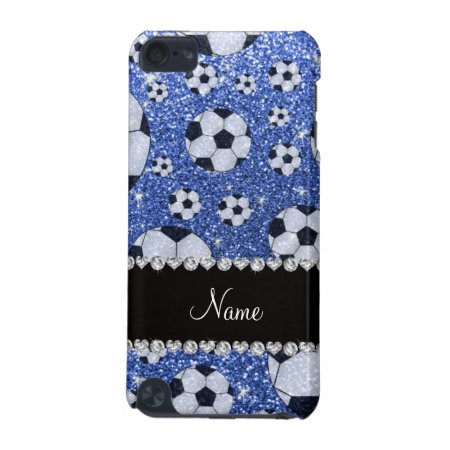 Personalized Name Blue Glitter Soccer Balls Ipod Touch 5g Cover