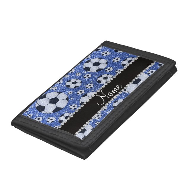 Personalized name blue glitter soccer balls wallet (Bottom)