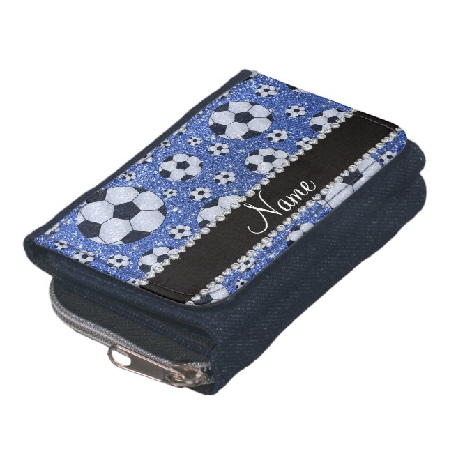 Personalized name blue glitter soccer balls wallet (Bottom)