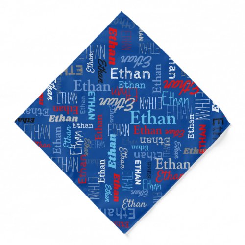 Personalized name blue gray red typographic bandana