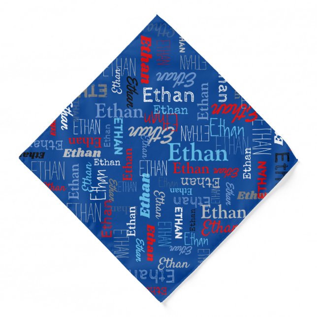 Personalized name blue gray red typographic bandana (Front)