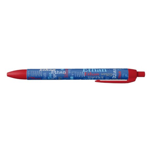 Personalized name blue gray red typographic black ink pen