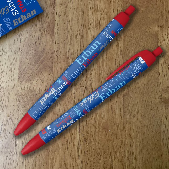 Personalized name blue gray red typographic pen (Creator Uploaded)