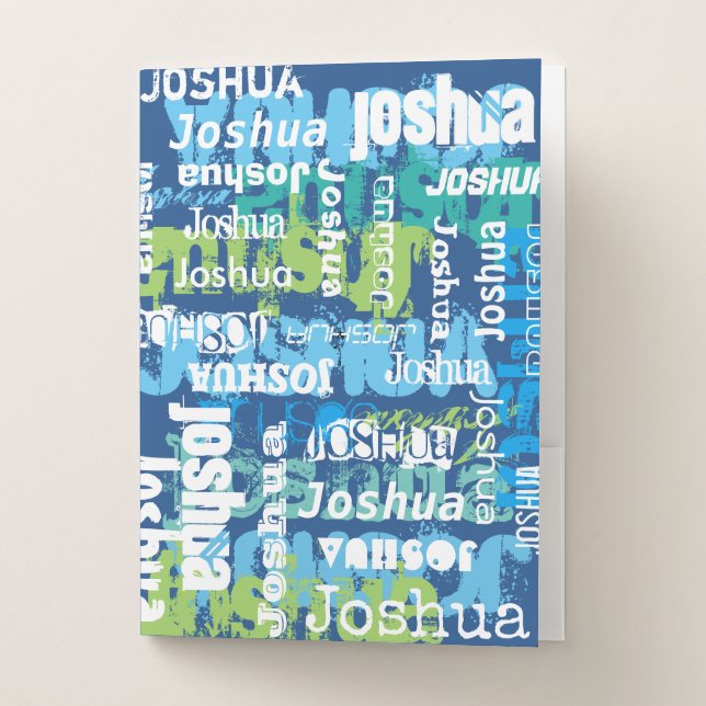 Personalized Name Blue Green Pocket Folder (Front)