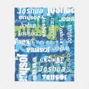 Personalized Name Blue Green Subway Art Fleece Blanket by adams_apple at Zazzle
