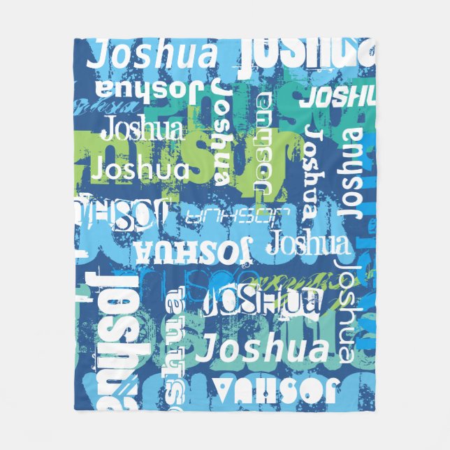Personalized Name Blue Green Subway Art Fleece Blanket (Front)
