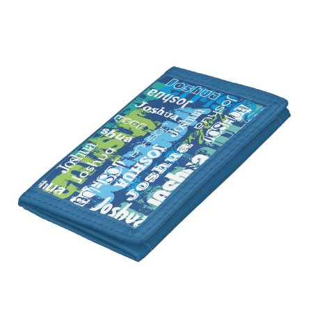 Personalized Name Blue Green Subway Art Tri-fold Wallet