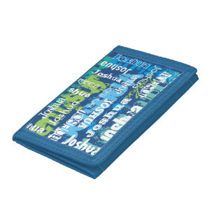 Personalized Name Blue Green Subway Art Trifold Wallet
