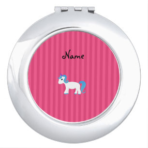 Personalized name blue hair unicorn pink stripe makeup mirror