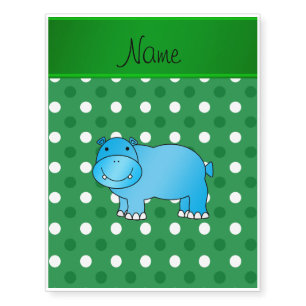 Personalized name blue hippo green white polka dot temporary tattoos
